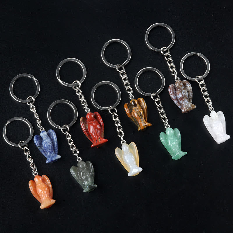 Olivenorma Natural Crystal Carved Angel‑Shaped Chain Ornament Protection Blessing Keychain - image 1