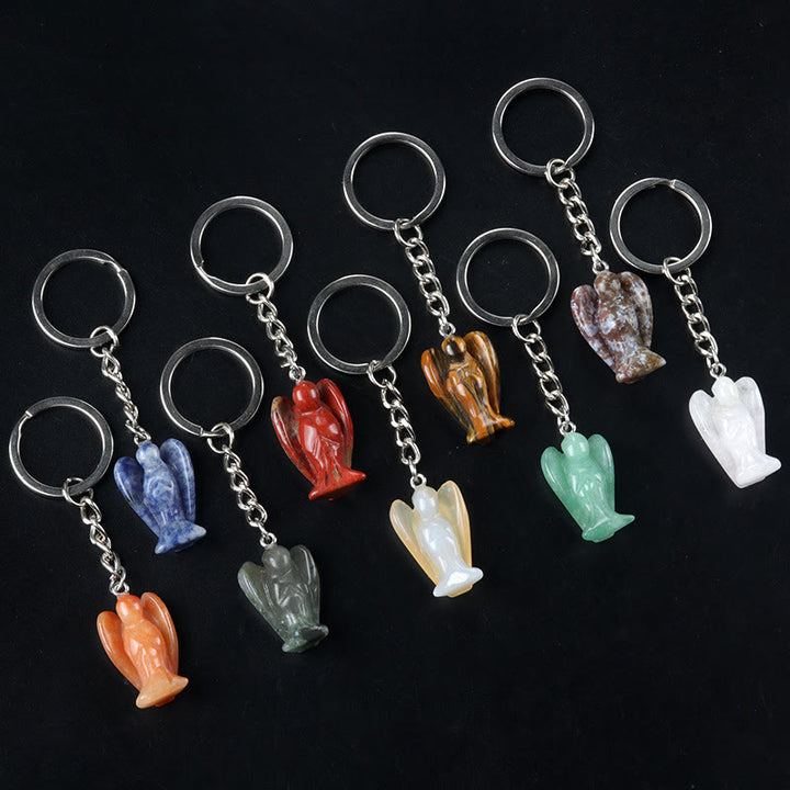 Olivenorma Natural Crystal Carved Angel‑Shaped Chain Ornament Protection Blessing Keychain - image 1