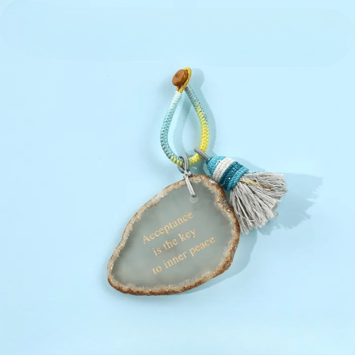 Olivenorma Natural Agate Slice Engraved Inspirational Quote Tassel Positive Affirmation Keychain - B - image 4