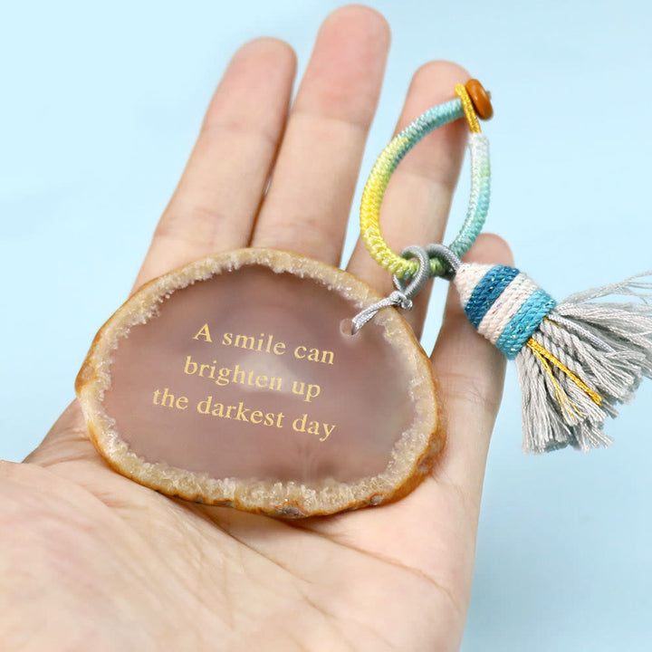 Olivenorma Natural Agate Slice Engraved Inspirational Quote Tassel Positive Affirmation Keychain - image 1