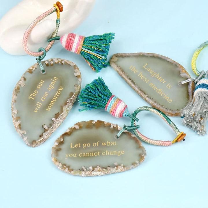 Olivenorma Natural Agate Slice Engraved Inspirational Quote Tassel Positive Affirmation Keychain - image 3
