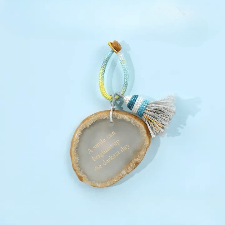 Olivenorma Natural Agate Slice Engraved Inspirational Quote Tassel Positive Affirmation Keychain - E - image 7