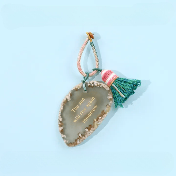 Olivenorma Natural Agate Slice Engraved Inspirational Quote Tassel Positive Affirmation Keychain - C - image 5