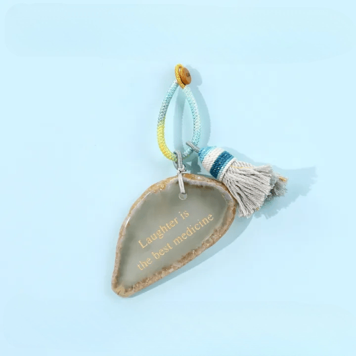 Olivenorma Natural Agate Slice Engraved Inspirational Quote Tassel Positive Affirmation Keychain - D - image 6