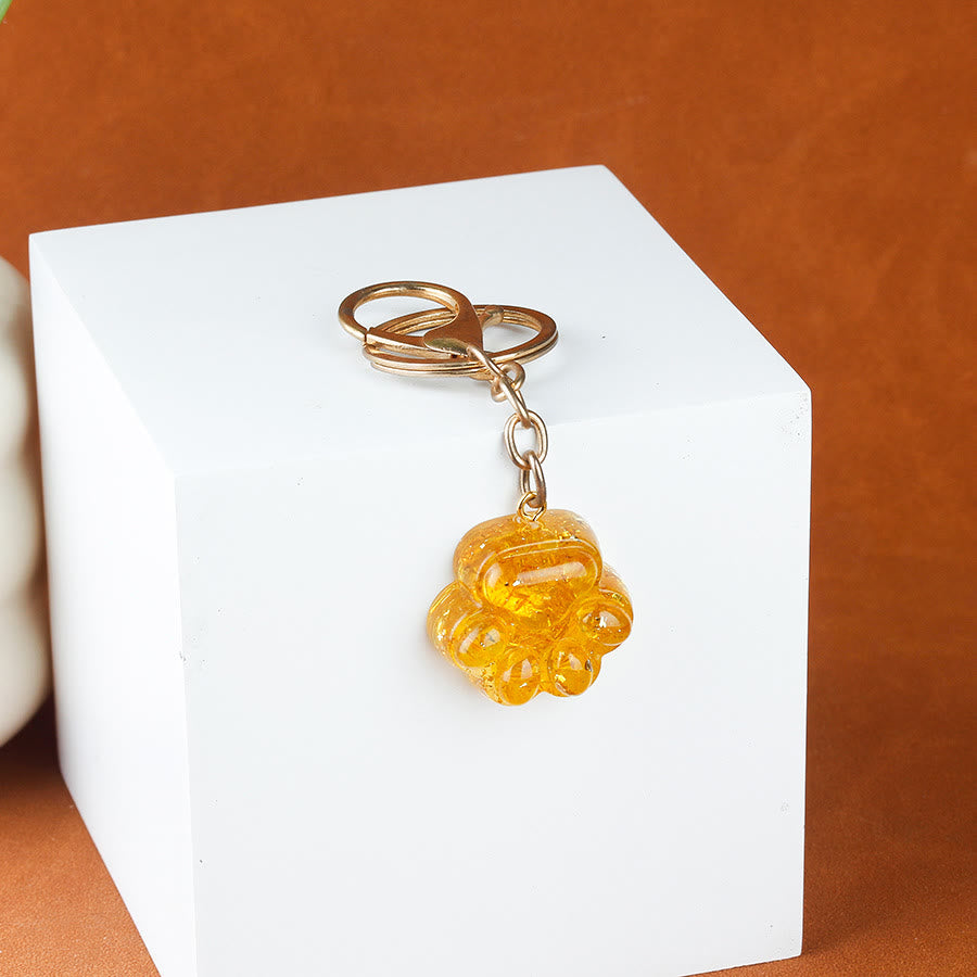Olivenorma Natural Crystal Resin Cat‑Paw Shaped Gold Chain Fortune Blessing Keychain - Citrine - image 5