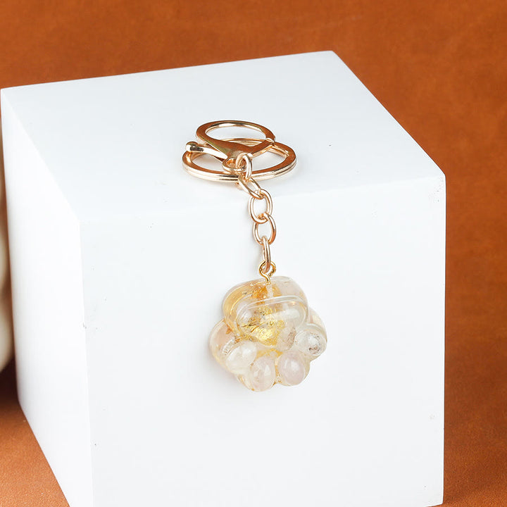 Olivenorma Natural Crystal Resin Cat‑Paw Shaped Gold Chain Fortune Blessing Keychain - Super Seven - image 7