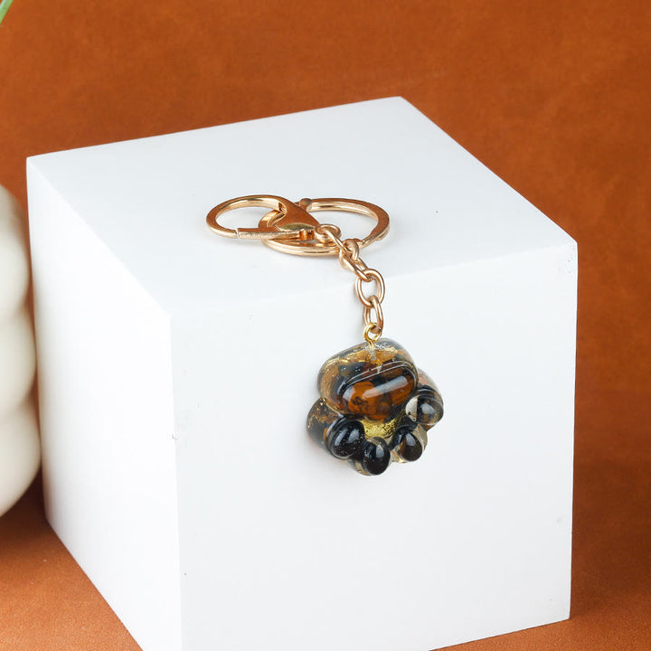Olivenorma Natural Crystal Resin Cat‑Paw Shaped Gold Chain Fortune Blessing Keychain - Blue Tiger Eye - image 8