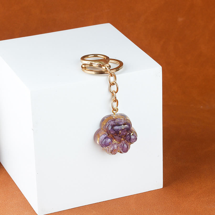 Olivenorma Natural Crystal Resin Cat‑Paw Shaped Gold Chain Fortune Blessing Keychain - Amethyst - image 3