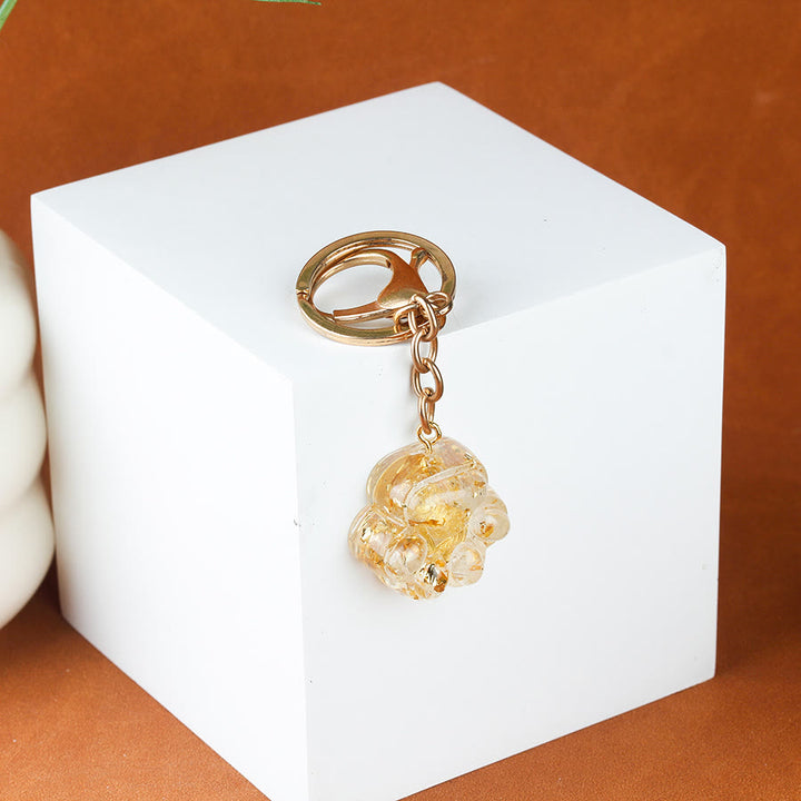 Olivenorma Natural Crystal Resin Cat‑Paw Shaped Gold Chain Fortune Blessing Keychain - Clear Quartz - image 15