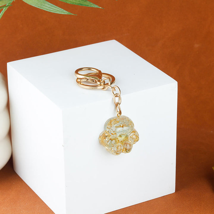 Olivenorma Natural Crystal Resin Cat‑Paw Shaped Gold Chain Fortune Blessing Keychain - Aquamarine - image 13