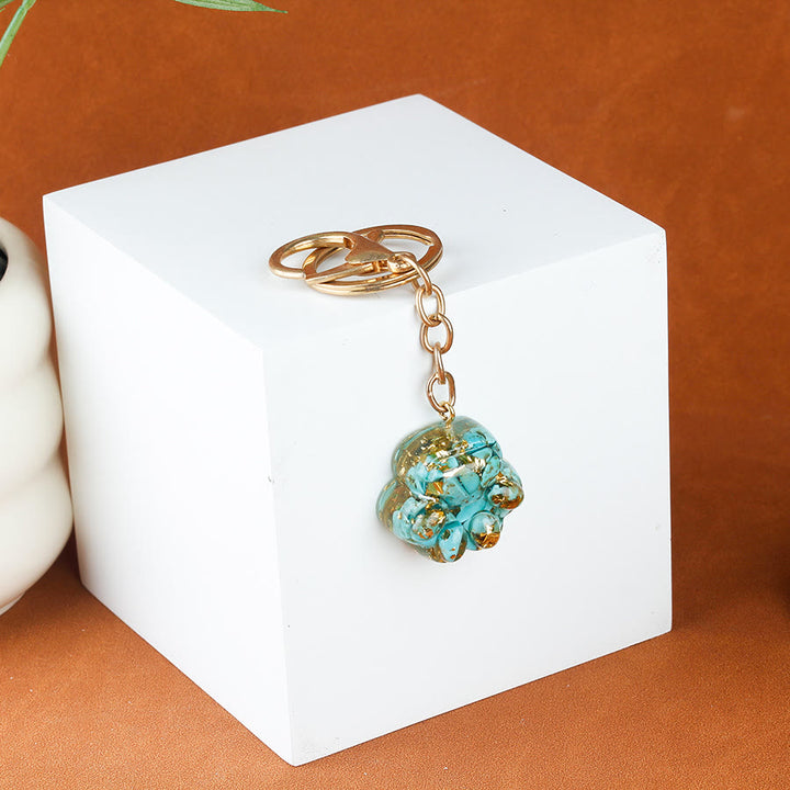 Olivenorma Natural Crystal Resin Cat‑Paw Shaped Gold Chain Fortune Blessing Keychain - Turquoise - image 1