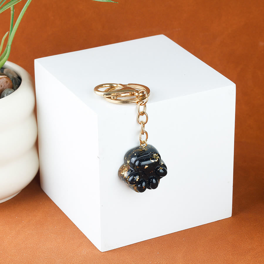 Olivenorma Natural Crystal Resin Cat‑Paw Shaped Gold Chain Fortune Blessing Keychain - Obsidian - image 11