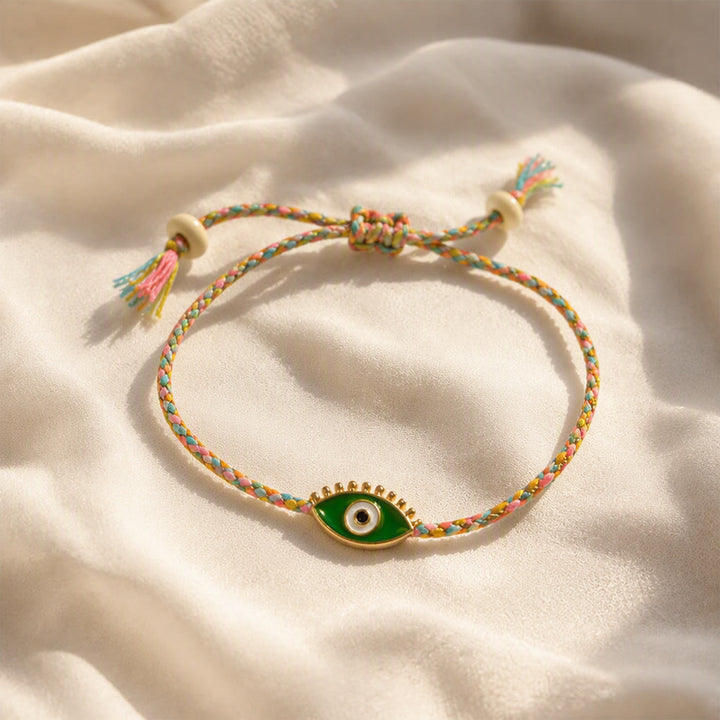 Olivenorma Alloy Colorful Evil‑Eye Tassel Design Blessing Symbol Bracelet - Green - image 7