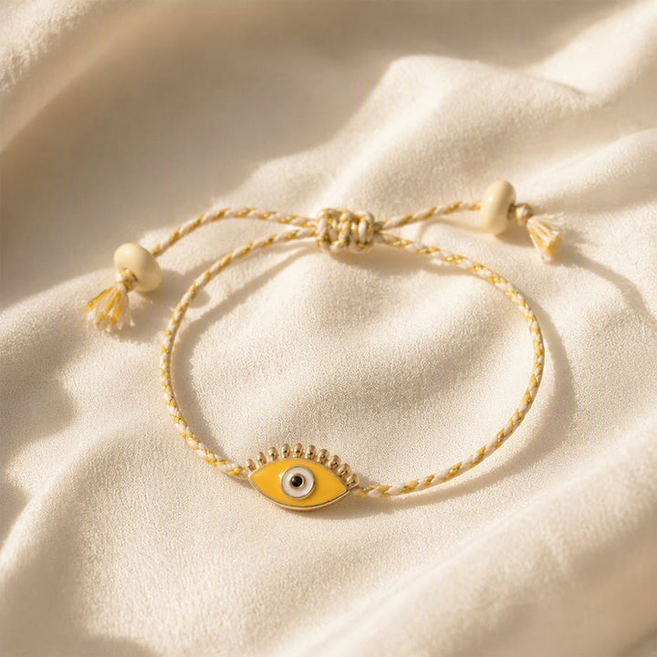 Olivenorma Alloy Colorful Evil‑Eye Tassel Design Blessing Symbol Bracelet - Yellow - image 5