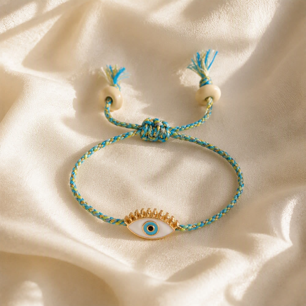Olivenorma Alloy Colorful Evil‑Eye Tassel Design Blessing Symbol Bracelet - White - image 4