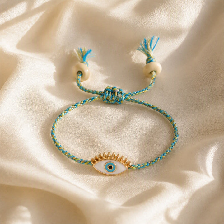 Olivenorma Alloy Colorful Evil‑Eye Tassel Design Blessing Symbol Bracelet - White - image 4