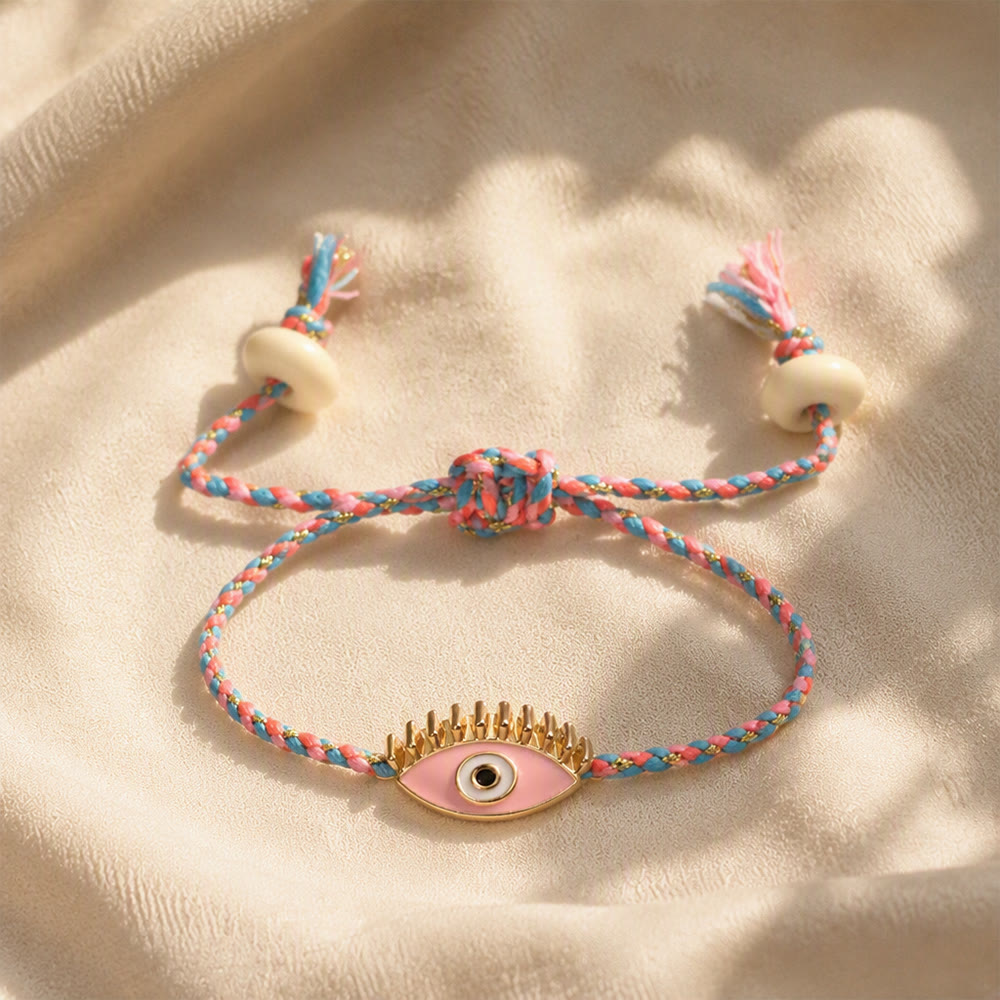Olivenorma Alloy Colorful Evil‑Eye Tassel Design Blessing Symbol Bracelet - Pink - image 9