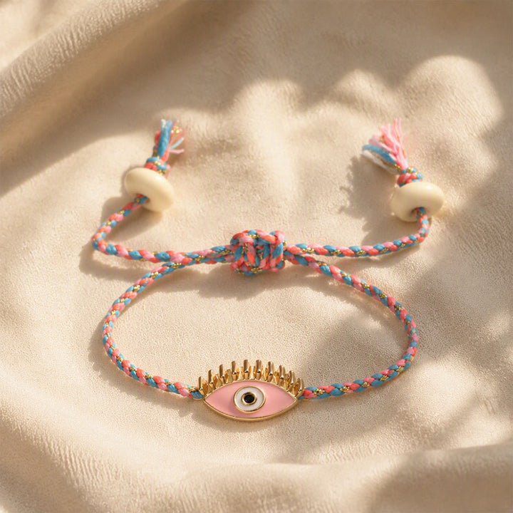 Olivenorma Alloy Colorful Evil‑Eye Tassel Design Blessing Symbol Bracelet - Pink - image 9