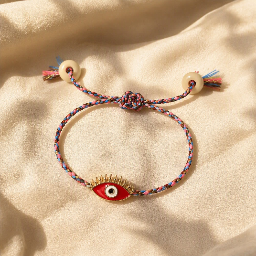 Olivenorma Alloy Colorful Evil‑Eye Tassel Design Blessing Symbol Bracelet - Red - image 6