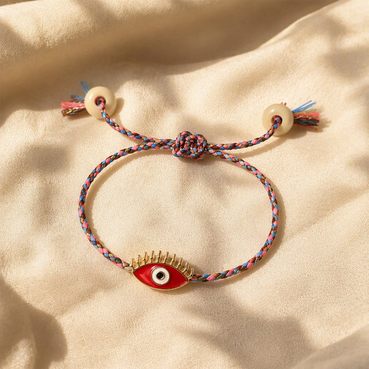 Olivenorma Alloy Colorful Evil‑Eye Tassel Design Blessing Symbol Bracelet - Red - image 6