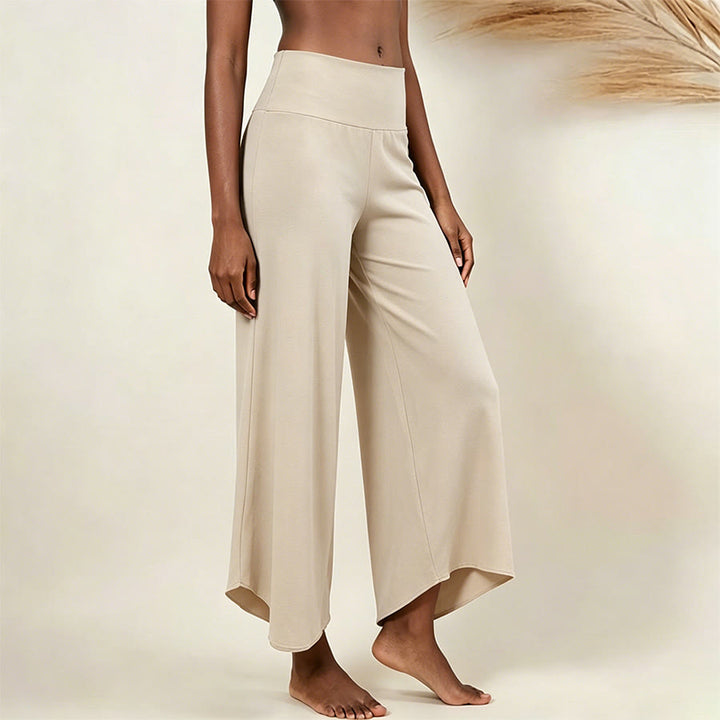 Olivenorma High-Waist Cropped Yoga Pants Plain Color Stretchy For Active & Lounge Wear Women's Flare Pants - Apricot - L - image 3
