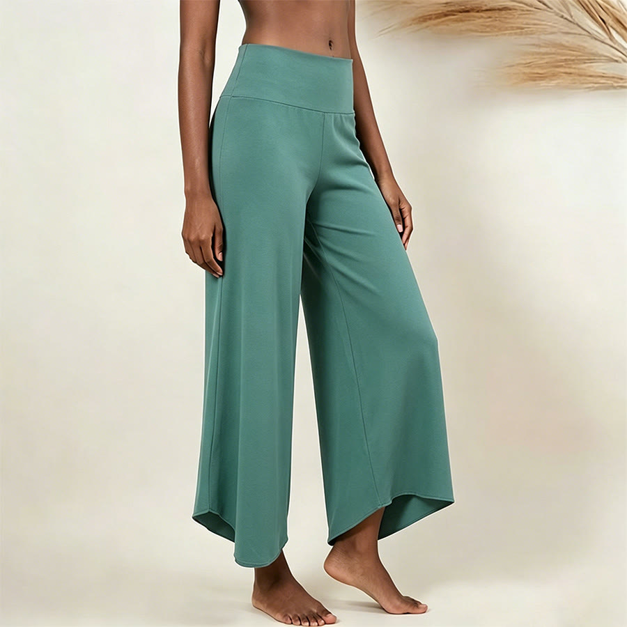 Olivenorma High-Waist Cropped Yoga Pants Plain Color Stretchy For Active & Lounge Wear Women's Flare Pants - Lake Blue - L - image 12