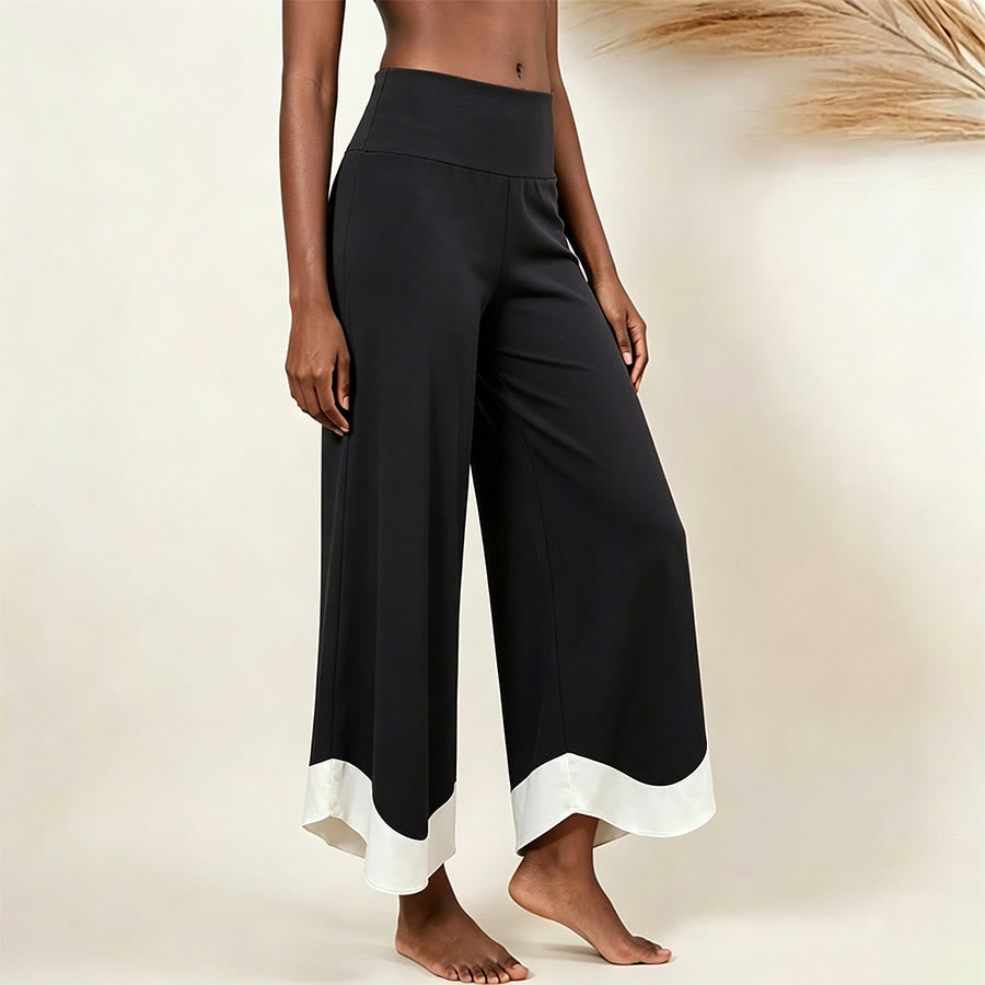 Olivenorma High-Waist Cropped Yoga Pants Plain Color Stretchy For Active & Lounge Wear Women's Flare Pants - Black & White Spliced - L - image 13