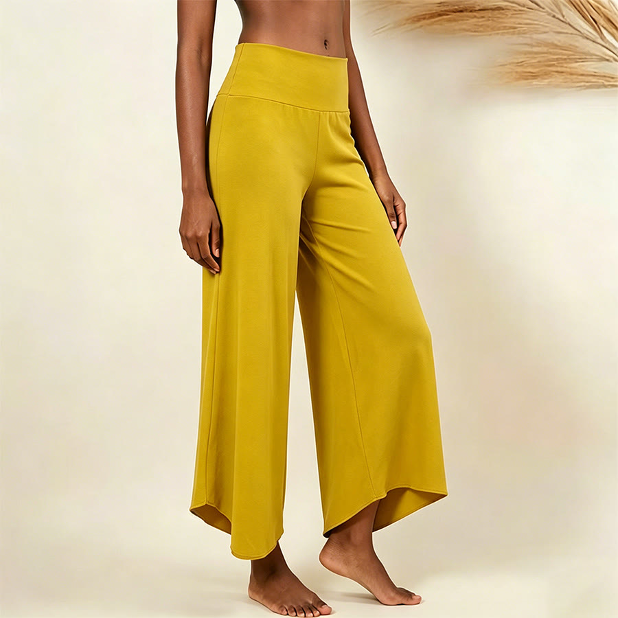 Olivenorma High-Waist Cropped Yoga Pants Plain Color Stretchy For Active & Lounge Wear Women's Flare Pants - Yellow - L - image 9