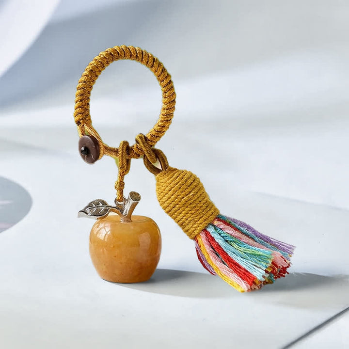 Olivenorma Crystal Apple‑Shaped Tassel Design Blessing Symbol Keychain - Yellow Jade - image 13