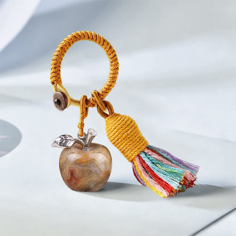 Olivenorma Crystal Apple‑Shaped Tassel Design Blessing Symbol Keychain - Crazy Lace Agate - image 29