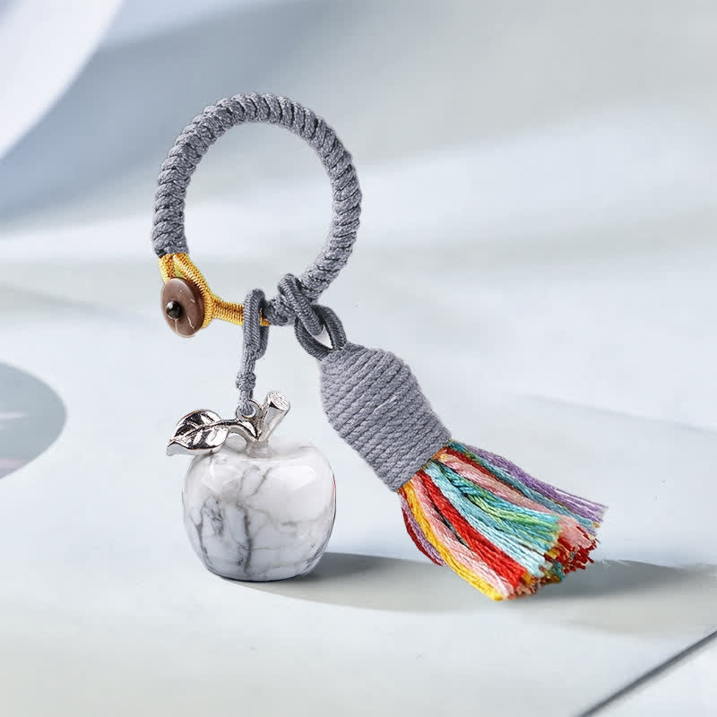 Olivenorma Crystal Apple‑Shaped Tassel Design Blessing Symbol Keychain - White Turquoise - image 21