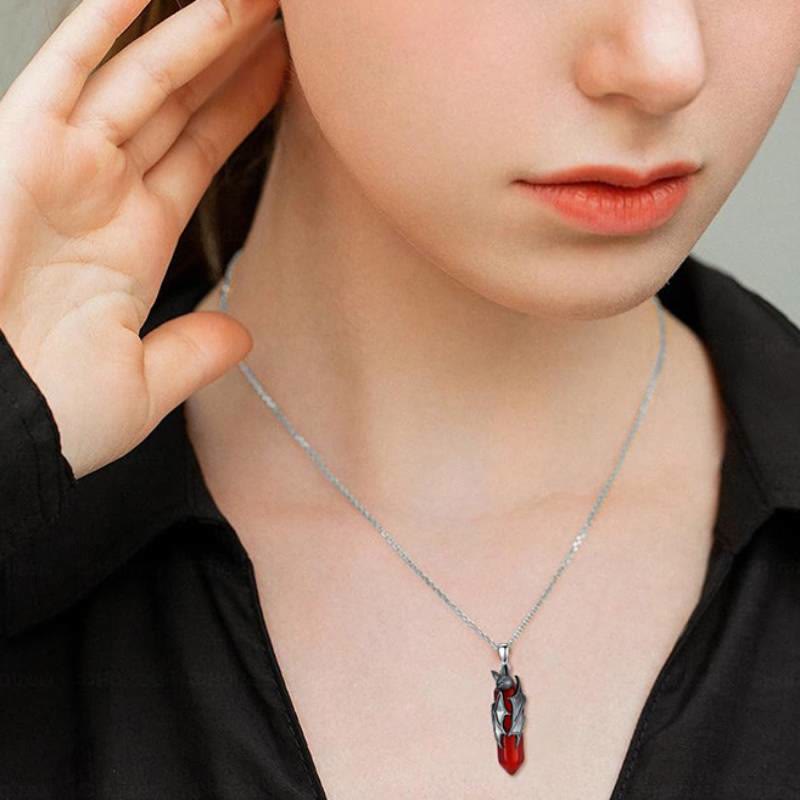 Olivenorma Gothic Vampire Bat Red Quartz Hexagonal Pendant Necklace Halloween Cosplay Jewelry - image 1