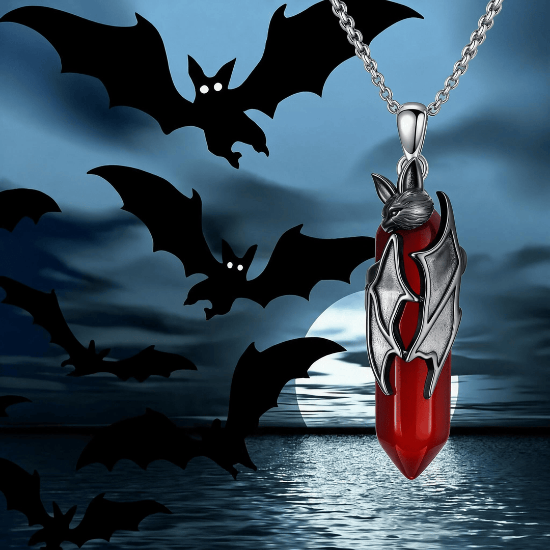 Olivenorma Gothic Vampire Bat Red Quartz Hexagonal Pendant Necklace Halloween Cosplay Jewelry - Vampire Bat & Red Quartz - image 0