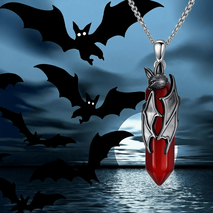Olivenorma Gothic Vampire Bat Red Quartz Hexagonal Pendant Necklace Halloween Cosplay Jewelry - Vampire Bat & Red Quartz - image 0