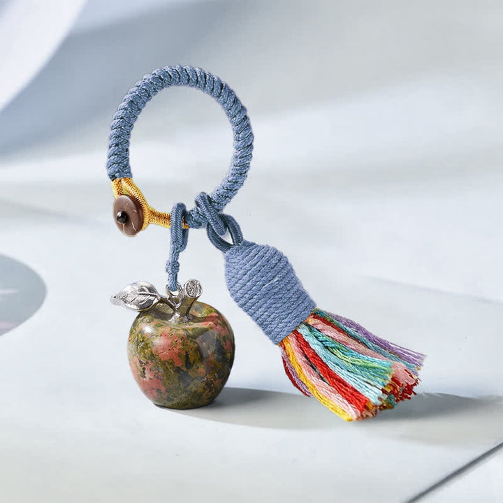 Olivenorma Crystal Apple‑Shaped Tassel Design Blessing Symbol Keychain - Unakite - image 19