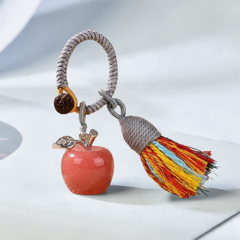 Olivenorma Crystal Apple‑Shaped Tassel Design Blessing Symbol Keychain - Synthetic Watermelon Red Stone - image 32