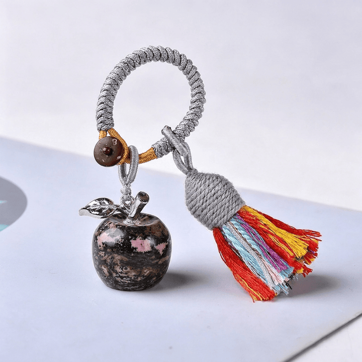 Olivenorma Crystal Apple‑Shaped Tassel Design Blessing Symbol Keychain - Rhodonite - image 30