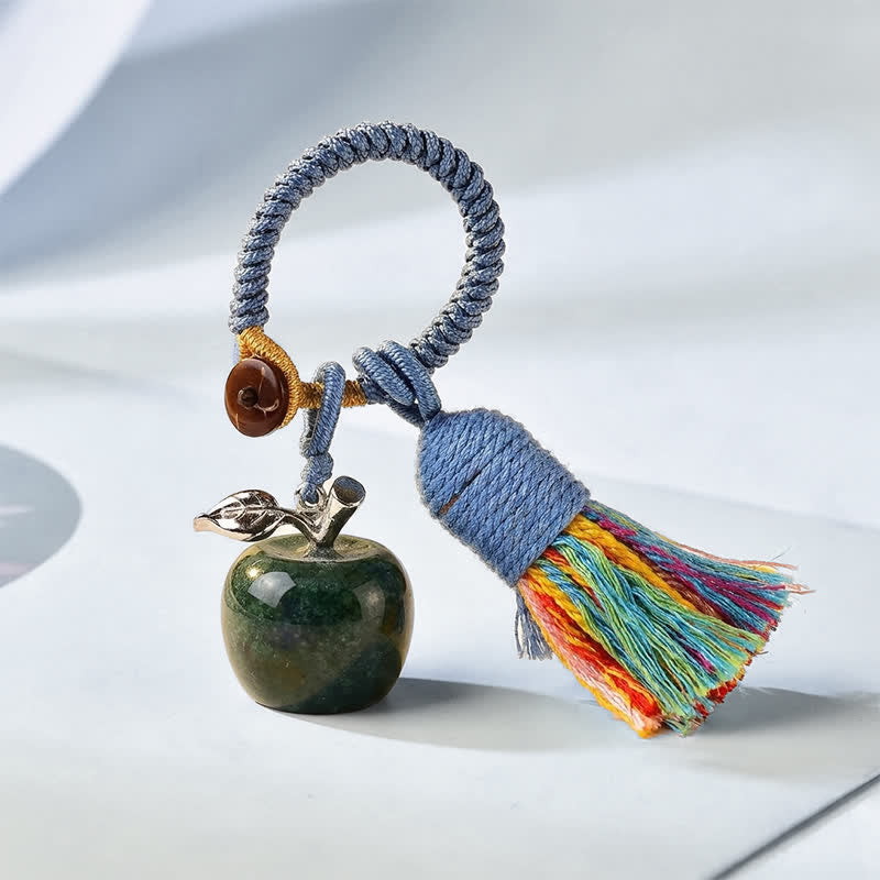 Olivenorma Crystal Apple‑Shaped Tassel Design Blessing Symbol Keychain - India Agate - image 23