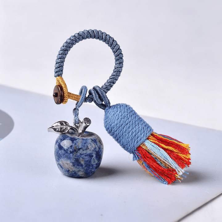Olivenorma Crystal Apple‑Shaped Tassel Design Blessing Symbol Keychain - Sodalite - image 25