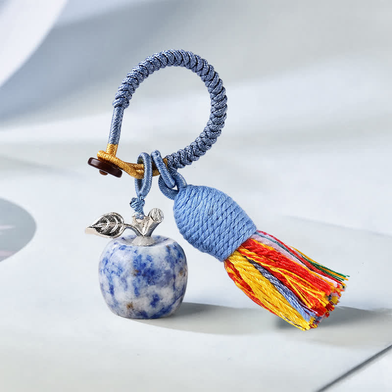 Olivenorma Crystal Apple‑Shaped Tassel Design Blessing Symbol Keychain - Blue Dot Jade - image 36