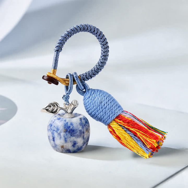 Olivenorma Crystal Apple‑Shaped Tassel Design Blessing Symbol Keychain - Blue Dot Jade - image 36