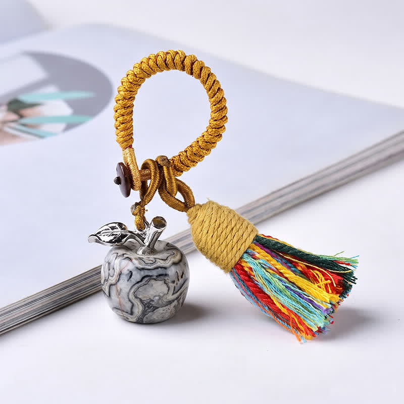 Olivenorma Crystal Apple‑Shaped Tassel Design Blessing Symbol Keychain - Picasso Jasper - image 37