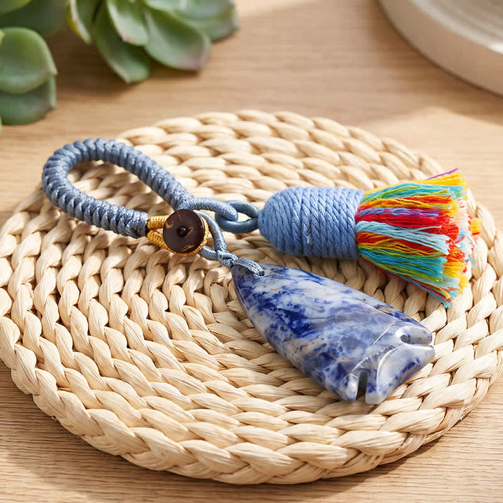 Olivenorma Natural Crystal Fish‑Shaped Tassel Braided Auspicious Blessing Keychain - Sodalite - image 15