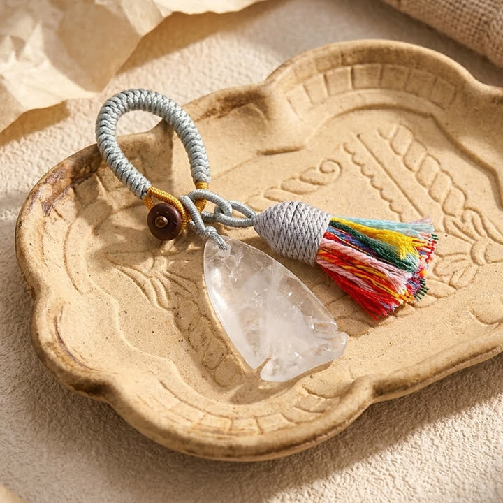 Olivenorma Natural Crystal Fish‑Shaped Tassel Braided Auspicious Blessing Keychain - Clear Quartz - image 21