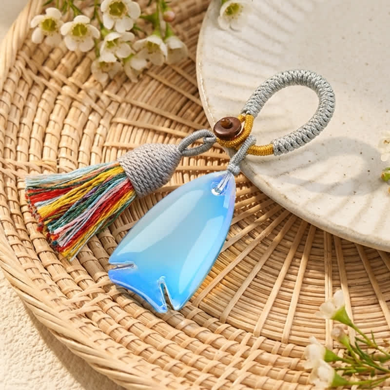 Olivenorma Natural Crystal Fish‑Shaped Tassel Braided Auspicious Blessing Keychain - Synthetic Opal - image 23