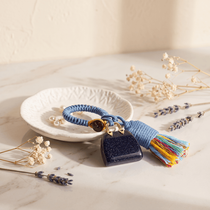 Olivenorma Natural Crystal Handbag‑Shaped Tassel Braided Prosperity Blessing Keychain - Synthetic Blue Goldstone - image 41