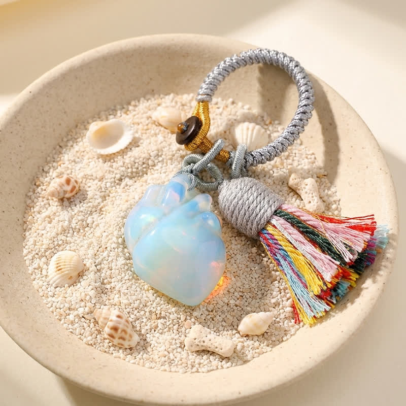 Olivenorma Natural Crystal Anatomical Heart Tassel Handwoven Affection Blessing Keychain - Synthetic Opal - image 3
