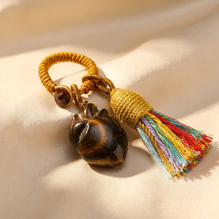 Olivenorma Natural Crystal Anatomical Heart Tassel Handwoven Affection Blessing Keychain - Tiger Eye - image 11