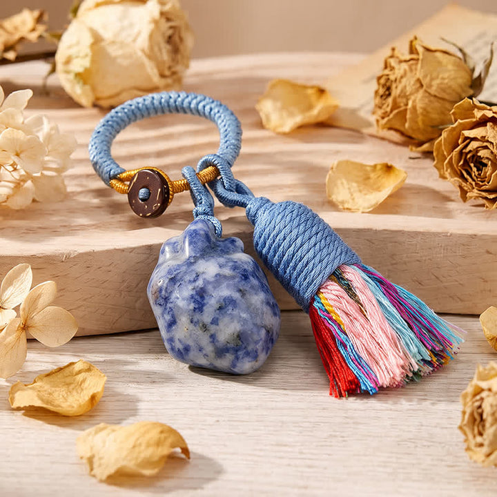 Olivenorma Natural Crystal Anatomical Heart Tassel Handwoven Affection Blessing Keychain - Blue Spot Jasper - image 17