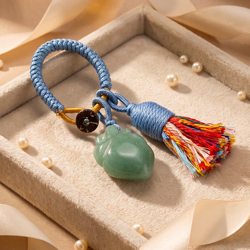 Olivenorma Natural Crystal Anatomical Heart Tassel Handwoven Affection Blessing Keychain - Green Aventurine - image 18